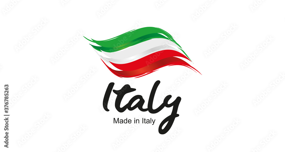 Sticker Made in Italy handwritten flag ribbon typography lettering logo label banner