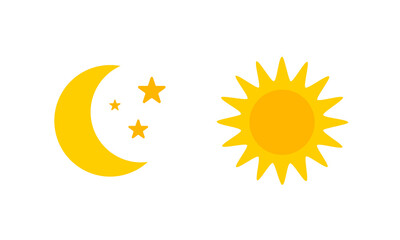 Sun and moon with stars flat vector icon illustration isolated on white background. Day and night concept