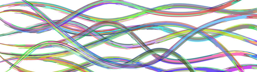 Abstract background of wavy intertwining colored lines on white