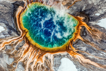 Aerial view of Grand Prismatic Spring