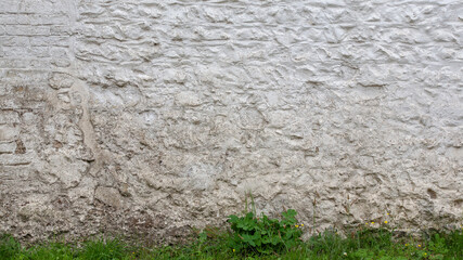 Old Cottage Wall Background with Grass