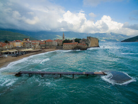 View of Budva town by sea