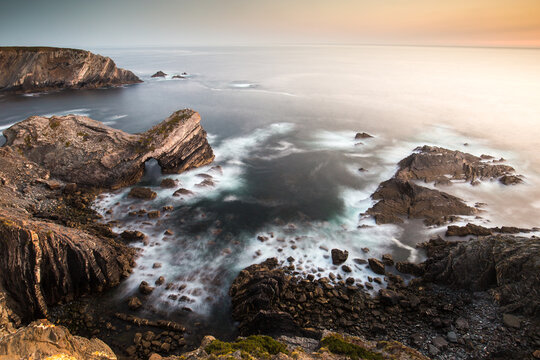 Scenic view of Cabo Sardao during sunset