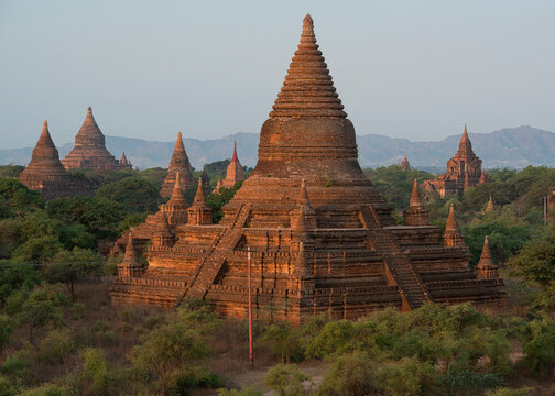 View of ancient temples on landscape in Bagan, Myanmar