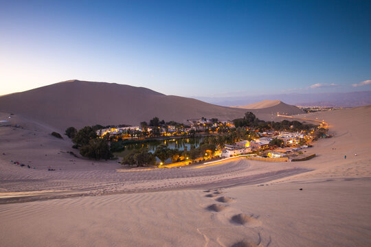 View of village in desert oasis