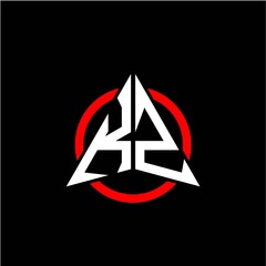 initial logo arrow K Z White color with red ring isolated on black background