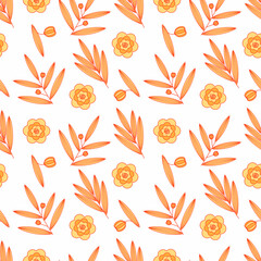 Seamless floral pattern with leaves can be used for textile printing, wallpaper, on the white background