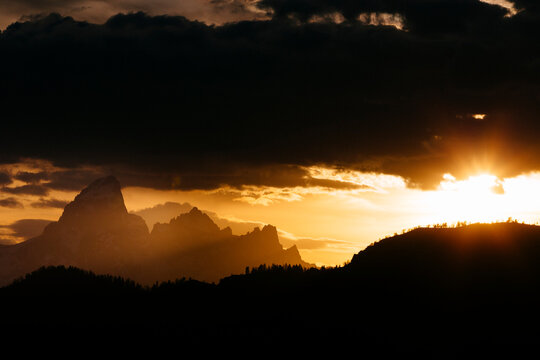 Silhouette of mountains in Grand Teton National Park during sunset