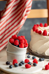 Delicious biscuit cake with fresh raspberry