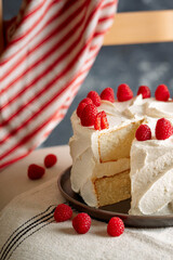 Delicious biscuit cake with fresh raspberry