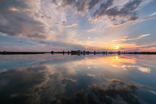 View of Okavango Delta during sunset