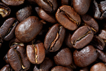 Brown roasted coffee beans, background