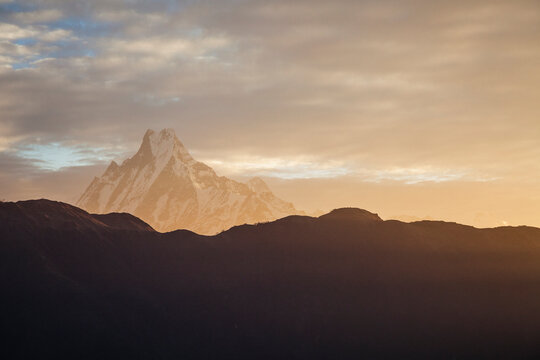 View of Fishtail Mountain during sunrise