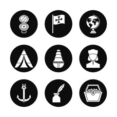 Columbus day and compass icon set, silhouette style