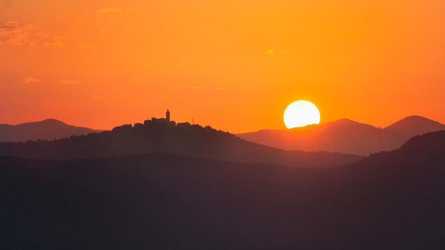 View of Parish Church of Our Lady of Sveta Gora during sunrise