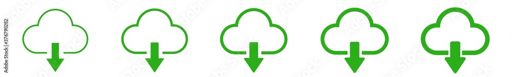 Poster cloud download icon green line | clouds arrow down illustration | computing storage symbol | server 