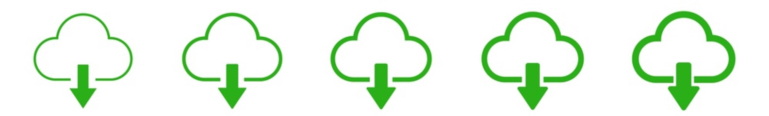 Cloud Download Icon Green Line | Clouds Arrow Down Illustration | Computing Storage Symbol |  Server Data Internet Logo | IT Service Sign | Isolated | Variations