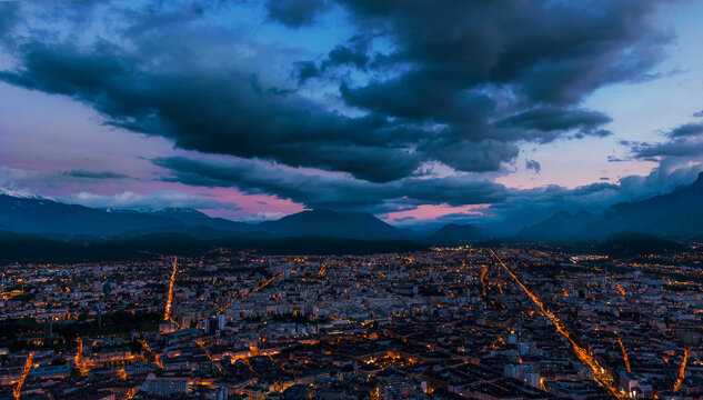 View of city at dusk