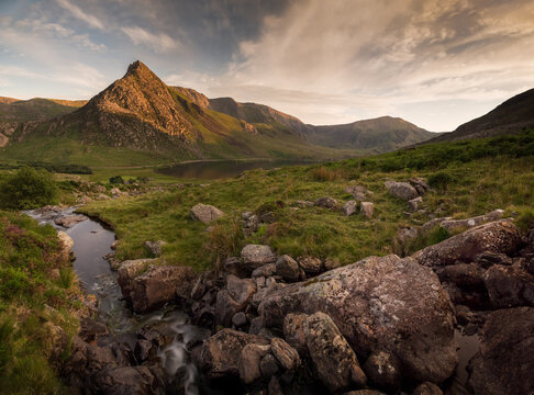 View of Tryfan mountain during sunset