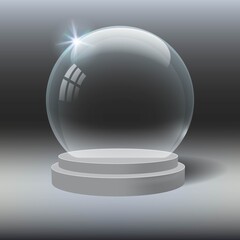 Realistic Christmas snow globe mockup composition on transparent background with shadows and lights vector illustration. Realistic traditional  Xmas magical toy, empty sphere. 