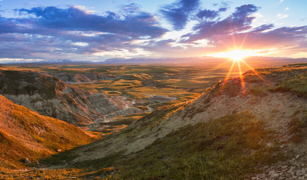 Scenic view of Rocky Mountain Front during sunset