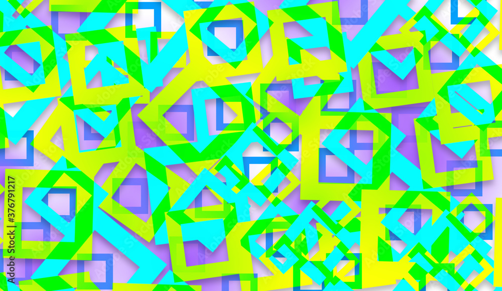 Poster bright squares are randomly arranged. three-dimensional fantasy background. squares of neon colors. 