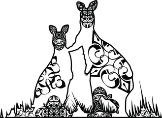 Kangaroo Vector Black Design With Nature Pattern