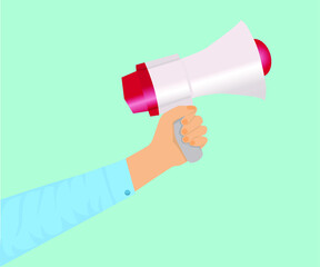 A hand with a megaphone. Vector illustration.
