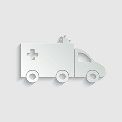 paper Ambulance car vector icon sign 