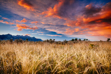 View of Teton Range during sunset