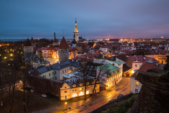 Scenic view of town at night