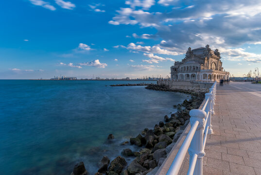 View of Constanta Casino against cloudy sky