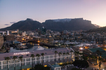 View of city against Maclear's Beacon during sunset