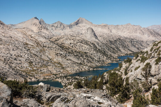 View of Rae Lakes with mountains in background