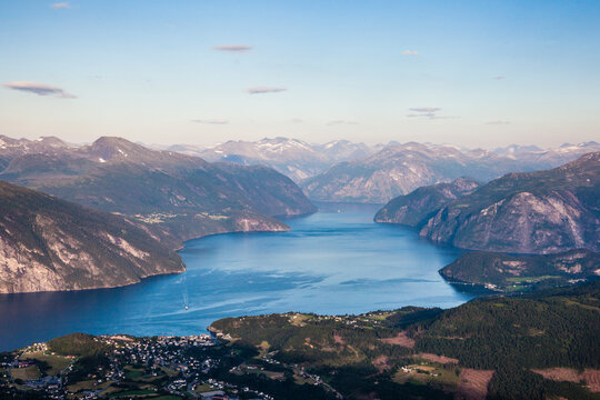 View of sea surrounded by mountains