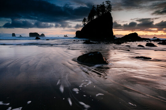 Scenic view of Second Beach during sunset