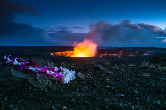 Offering to Pele Halemaumau Crater in Hawaii Volcanoes National Park
