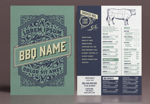 Restaurant Menu Layout with Ornamental Elements 
