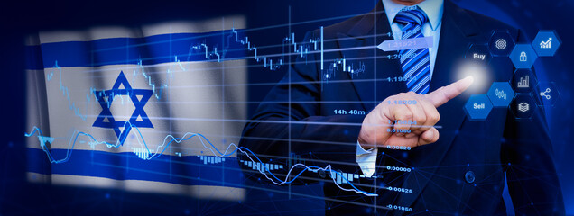 Businessman touching data analytics process system with KPI financial charts, dashboard of stock...