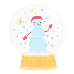 Xmas snowman in holiday glass globe icon. Cartoon flat of Xmas snowman in holiday glass globe vector icon for web design isolated on white background