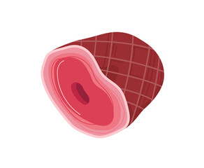 Meat red steak, beef fillet, barbecue chop, raw bossy slice, cut pork, isolated on white, design, flat style vector illustration. Fresh ingredient, pork menu, portion roast, close-up background.