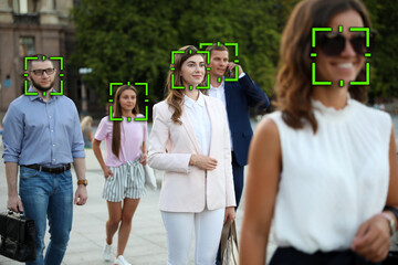 Facial recognition system identifying people on city street
