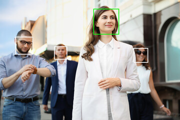 Facial recognition system identifying people on city street