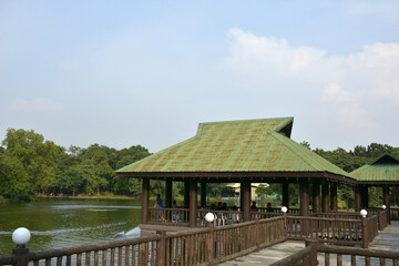 Ninoy Aquino parks and wildlife fishing area and bridge in Quezon City, Philippines