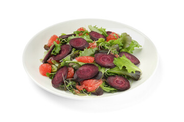 Delicious carrot salad with grapefruit isolated on white