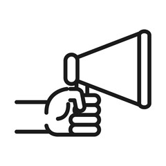 feminism movement icon, hand with advertising megaphone female rights pictogram line style