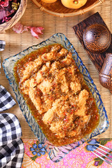 Deep-fried chicken chili sauce on plate