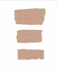 Brown note paper torn of rectangle isolated on white background.