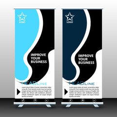 Modern design of roll-up advertising stand, banner template for the exhibition, creative geometric background for photo and text placement.