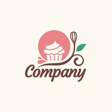 sweet cupcake logo vector graphic with a cute cupcake and   wisk